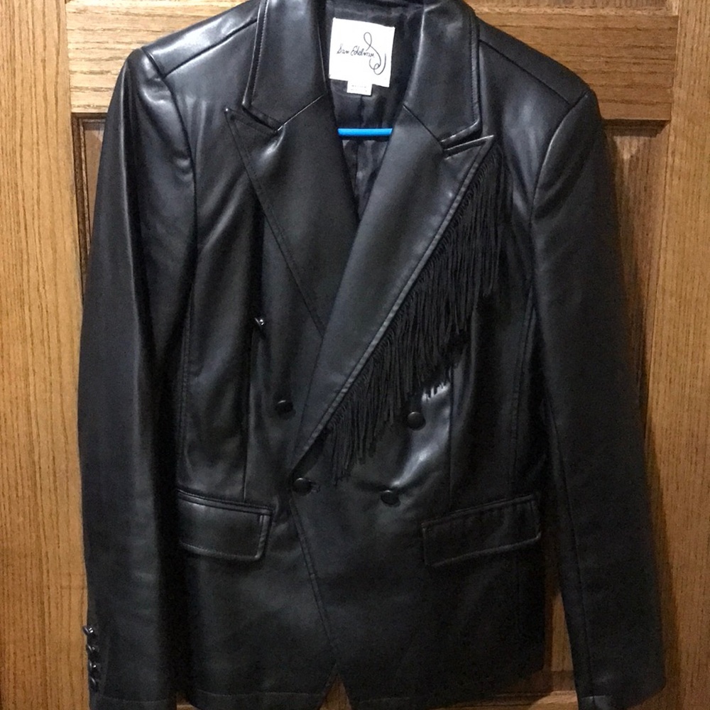 Women’s Black Leather Jacket with Fringe Detail
